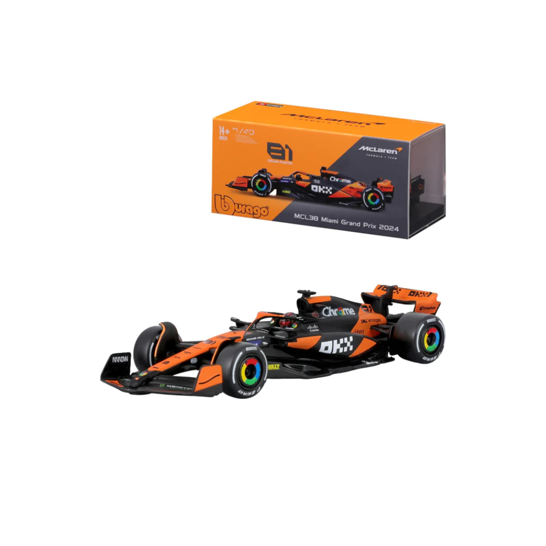 Bburago 1/43 Scale McLaren F1 Team MCL38 Miami Grand Prix 2024 – Lando Norris Diecast Model (Formula 1)