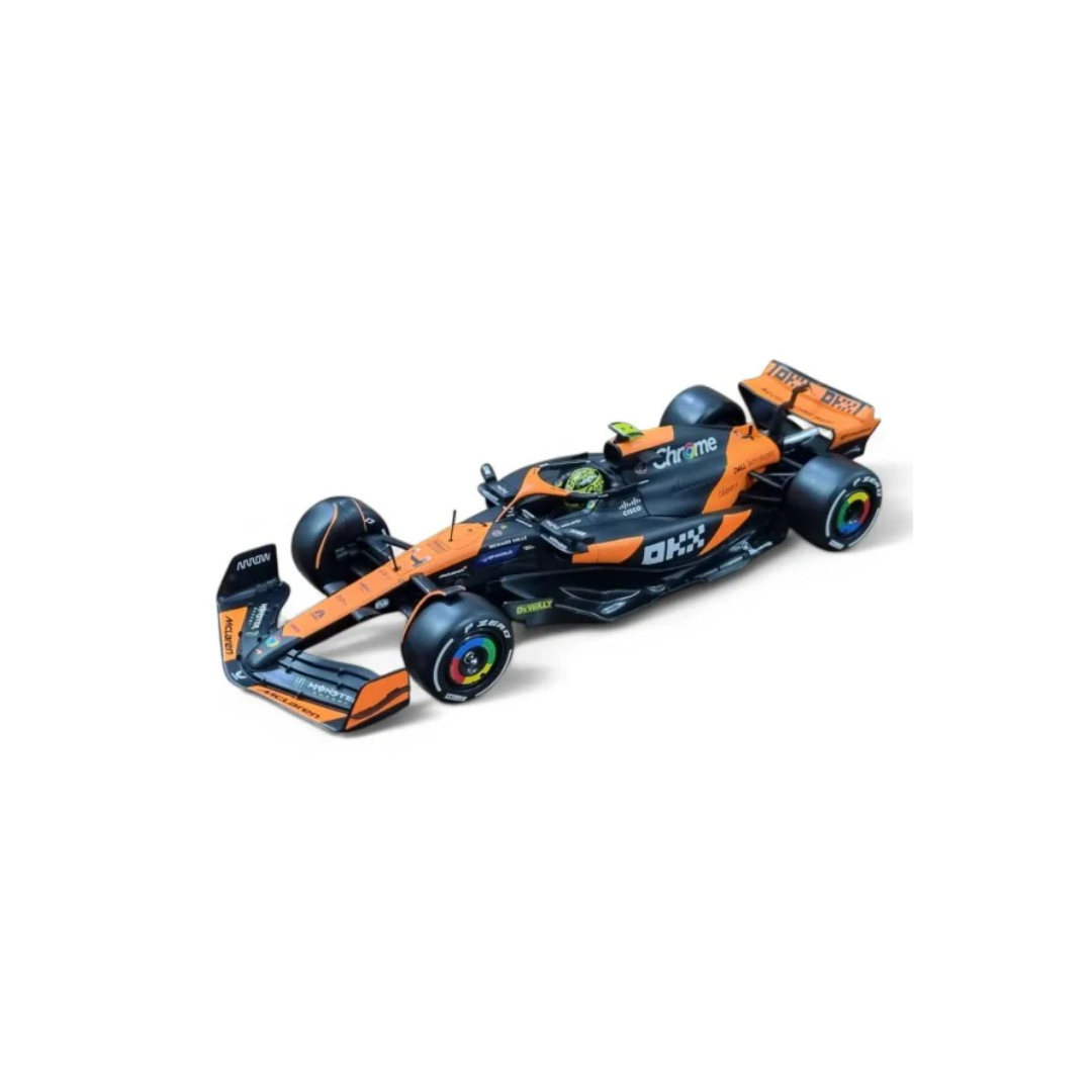 Bburago 1/24 Scale McLaren MCL38 - Lando Norris #4 Diecast F1 Model with Helmet (Plex Case)