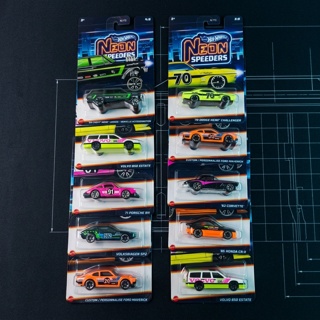 Neon Speeders Die-Cast Car Set – Retro Racing Collection